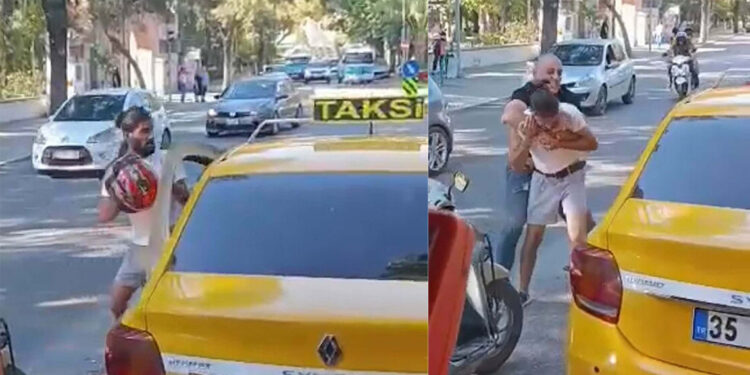 İzmir'de kasklı tekmeli ve yumruklu kavga