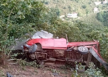 Giresun'da tarım işçilerini taşıyan kamyonet şarampole yuvarlandı