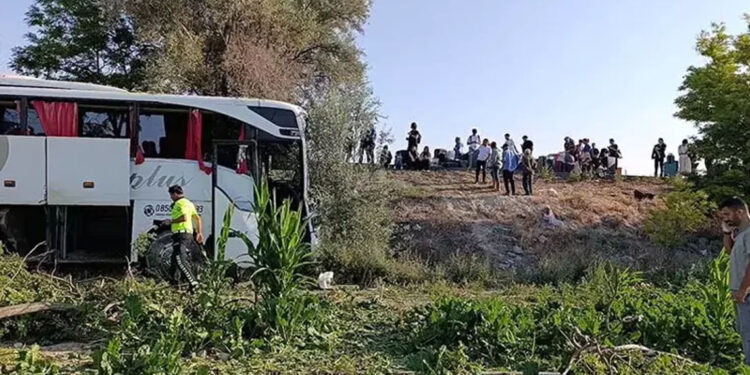 Konya'da yolcu otobüsü şarampole inip ağaçlara çarptı