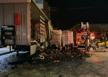 Mangal kömürü yüklü TIR'da yangın çıktı