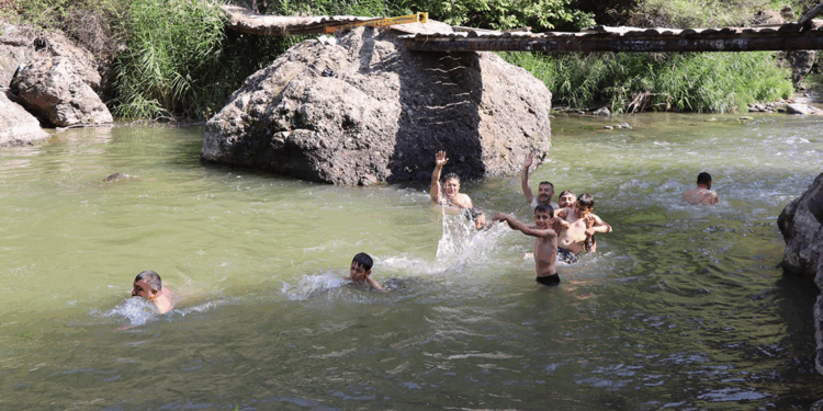 Erzurum'da sıcaktan bunalanlar, Lehsor Çayı'nda serinliyorlar