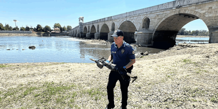 Meriç Nehri'nde sular çekildi, tarihi tüfek bulundu