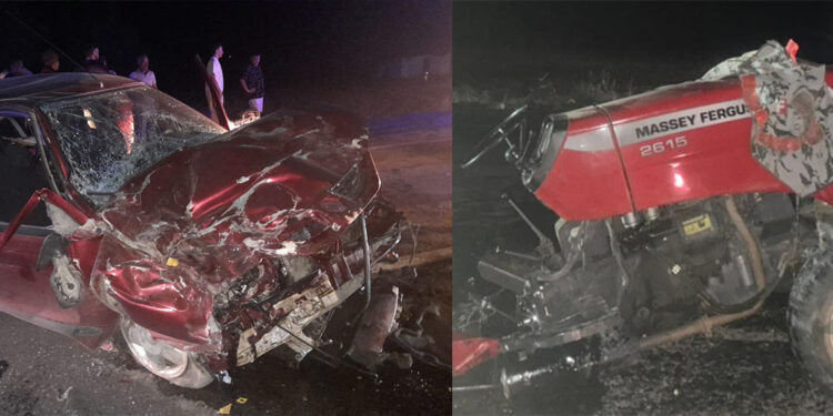 Çorum'da otomobil ile çarpışan traktör ikiye bölündü