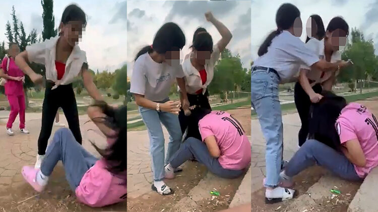 Tartıştığı kızı tekme ve yumrukla dövüp sürükledi