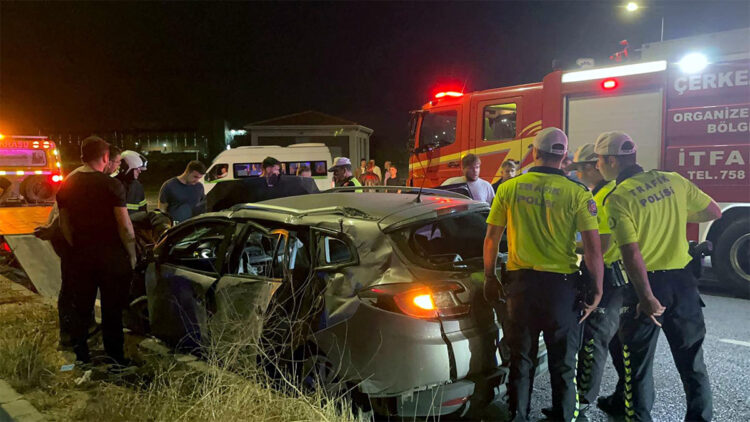 Tekirdağ'da otomobil aydınlatma direğine çarptı