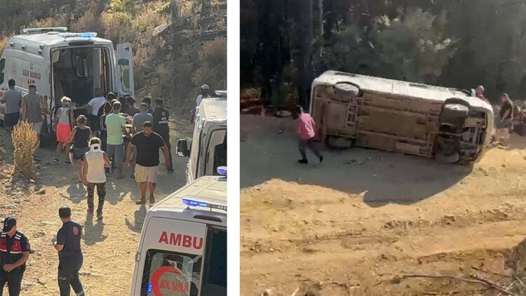 Balıkesir'de tur minibüsü şarampole devrildi