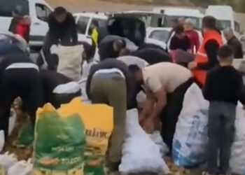 Arızalanan kamyonetindeki patatesleri vatandaşlara ücretsiz dağıttı