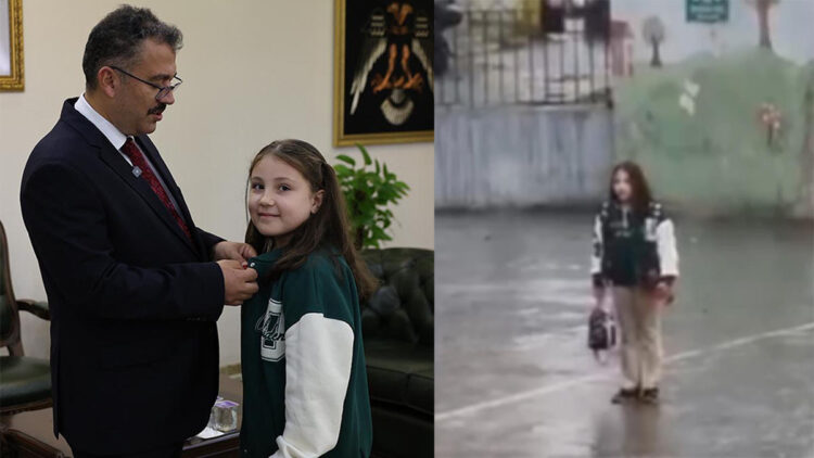 Yağmur altında saygı duruşuna geçen Zeynep ödüllendirildi