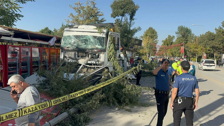 Malatya'da freni boşalan kamyon 7 iş yerine çarptı 