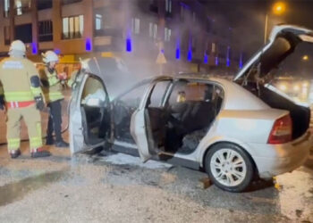 Düzce'de park halindeki otomobil alev alev yandı