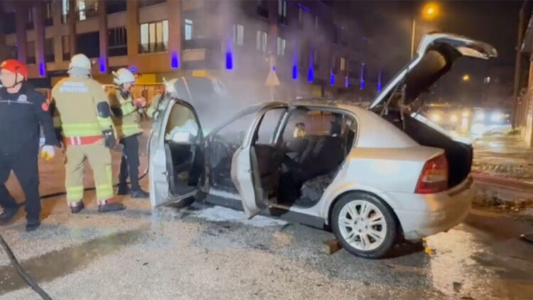 Düzce'de park halindeki otomobil alev alev yandı