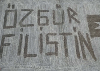 Traktör ile tarlalarına 'Özgür Filistin' yazdılar