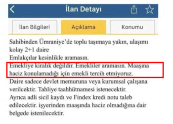 'Emekliye kiralık değildir' ilanına ceza