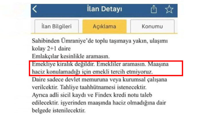 'Emekliye kiralık değildir'  ilanına ceza