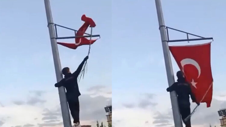 Türk bayrağının katlandığını görünce direğe tırmandı