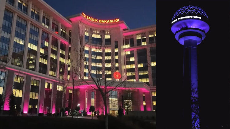 Atakule ve Sağlık Bakanlığı mor ışıkla renklendirildi