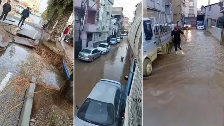 Adana'da içme suyu borusu patladı; 3 mahalle sular altında kaldı, yol çöktü