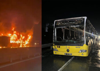 Arnavutköy'de seyir halindeki İETT otobüsü alev alev yandı