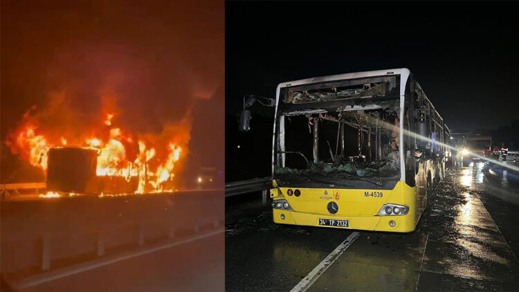 Arnavutköy'de seyir halindeki İETT otobüsü alev alev yandı