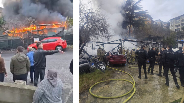 Sarıyer'de ruhsatsız oto tamirhanesi alev alev yandı