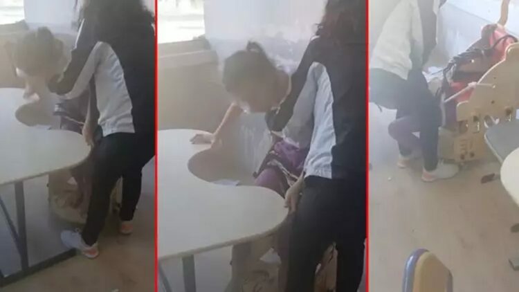 Otizmli öğrencilerin iple bağlanıp ders işlenmesine inceleme