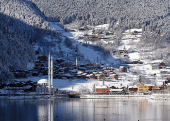 Uzungöl kar yağışı ile birlikte beyaz örtüyle kaplandı