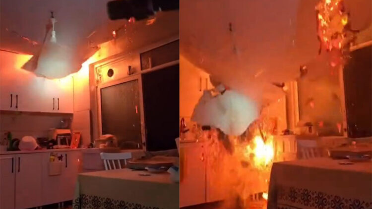 İtfaiye erleri çöken tavanın altında kalmaktan son anda kurtuldu