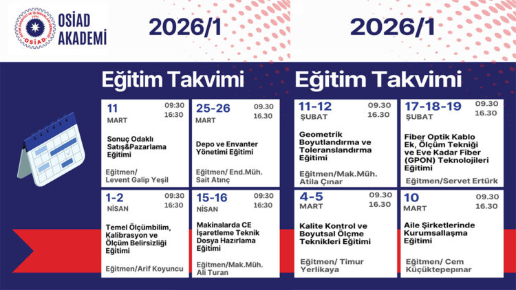 OSİAD Akademi'nin 2026 yılı 1. Dönem Eğitim takvimi belli oldu