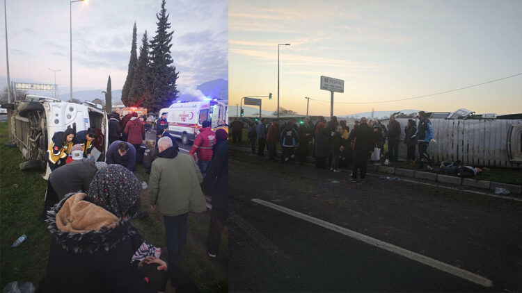 Aydın'da işçi servis minibüsü devrildi; 16 yaralı