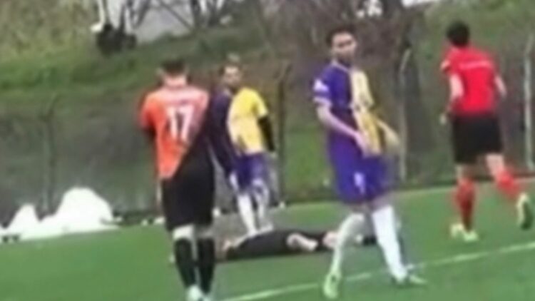 Amatör lig maçında, futbolcunun dili boğazına kaçtı
