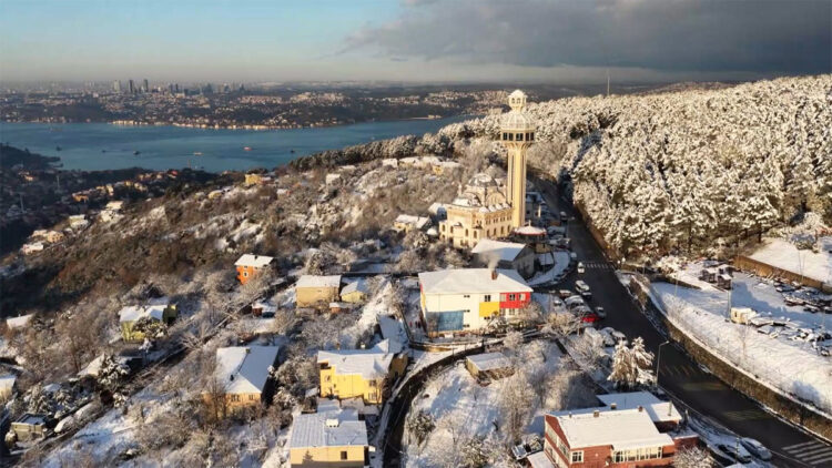 Beyaza bürünen Beykoz havadan görüntülendi