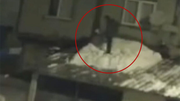 Kar kütlesi kayınca yere düştü; o anlar kamerada