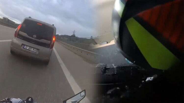 Motosiklet önünde duran hafif ticari araca çarptı