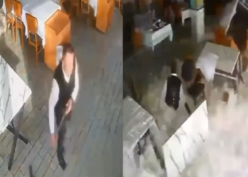 Restorana vuran dev dalganın çalışanı sürüklendiği anlar kamerada