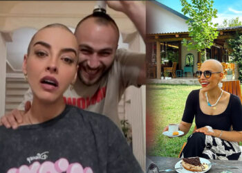 Saçını kazıtan eşinin desteği ile meme kanserini yendi