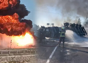 Şanlıurfa'da devrilen yakıt yüklü TIR yandı; 1 yaralı