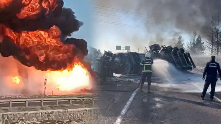 Şanlıurfa'da devrilen yakıt yüklü TIR yandı; 1 yaralı