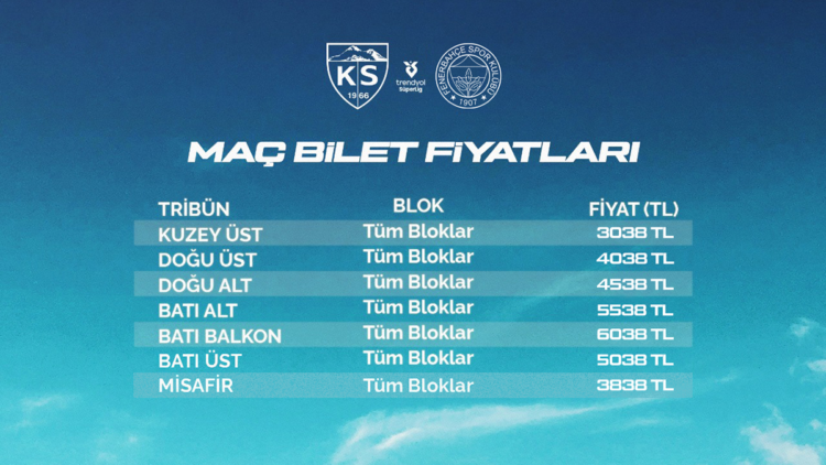 Zecorner Kayserispor-Fenerbahçe maçının bilet fiyatları belli oldu