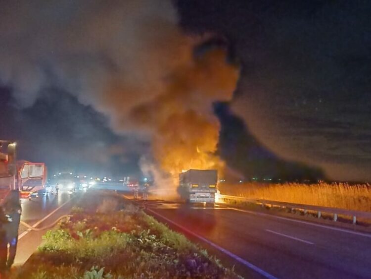 Bursa'da buğday yüklü TIR alev alev yandı