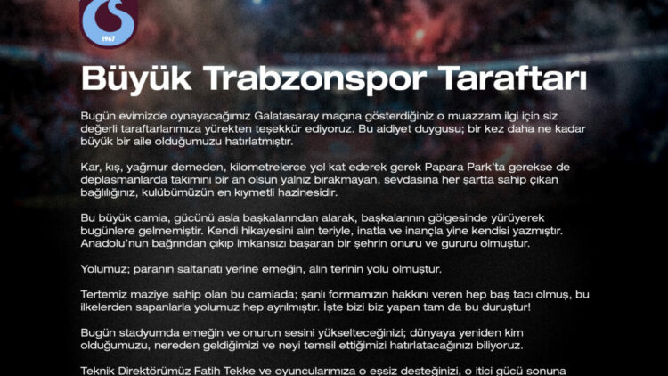 Trabzonspor’dan taraftara çağrı