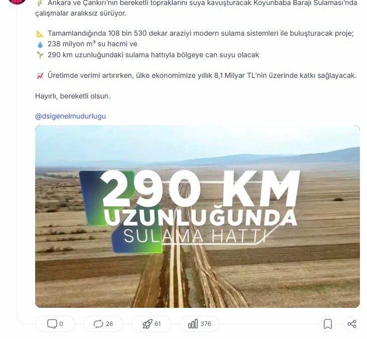 Bakan Yumaklı: Koyunbaba Barajı Sulaması'nda çalışmalar aralıksız sürüyor