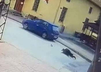 Camiye giderken otomobilin çarptığı yaya yaralandı; kaza kamerada