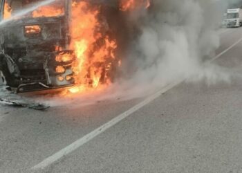 Seyir halindeki TIR alev alev yandı