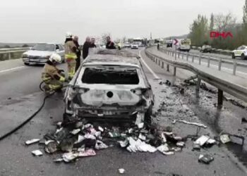 Bariyere çarpan otomobil alev aldı: 1 yaralı