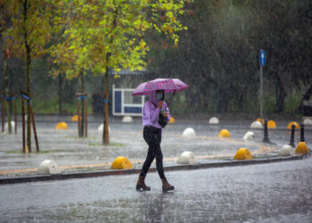 woman walking in rainy weather