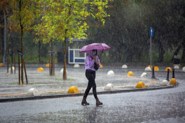 woman walking in rainy weather