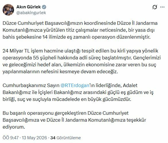 Düzce merkezli 14 ilde yasa dışı bahis operasyonu