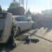 Takla atan otomobil bankta oturan iki kardeşe çaptı: 6 yaralı