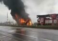Yolcu otobüsü alev alev yandı