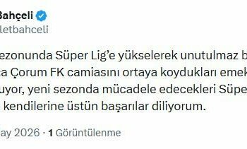 Bahçeli'den, Süper Lig'e çıkan Çorum FK'ya tebrik